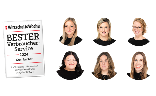 Portraits von vier Frauen in Kreisen. Daneben das Logo 'Bester Verbraucherservice 2024'.
