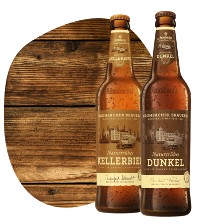 Abbildung Krombacher Naturtrübes Kellerbier und Naturtrübes Dunkel.