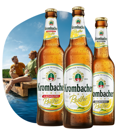 Abbildung Krombacher Radler, Radler Alkoholfrei, Radler Zuckerfrei.