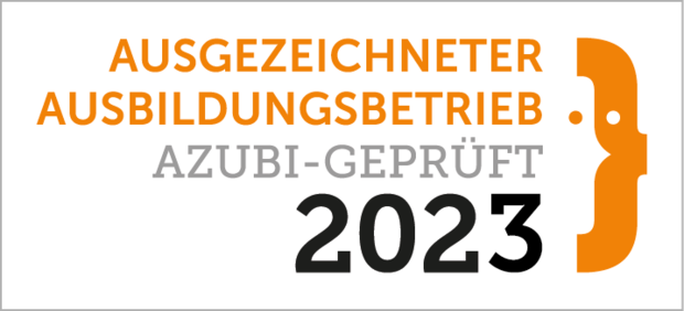 Logo 'Ausgezeichneter Ausbildungsbetrieb 2023'.